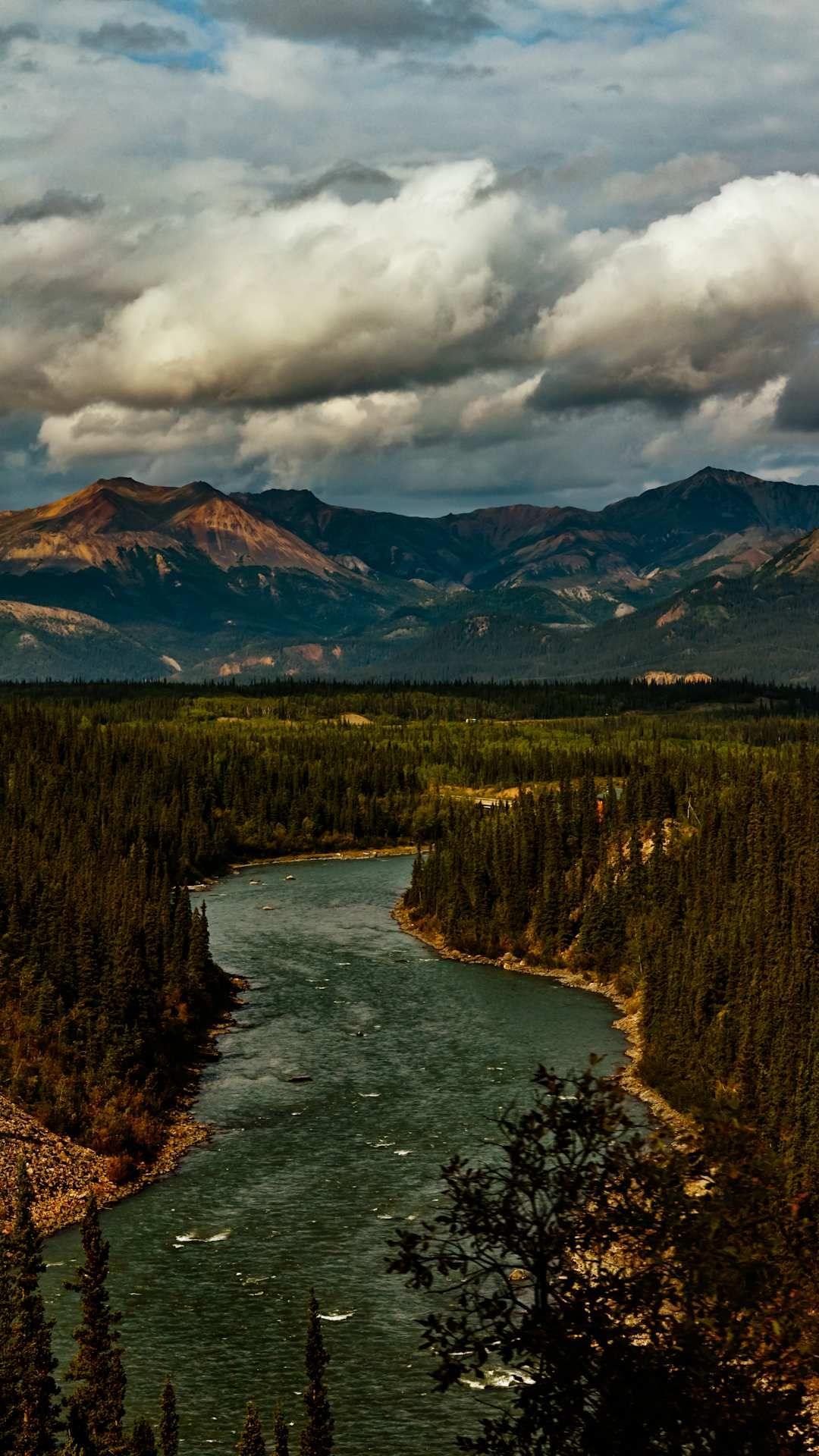 View of river and mountains in alaska